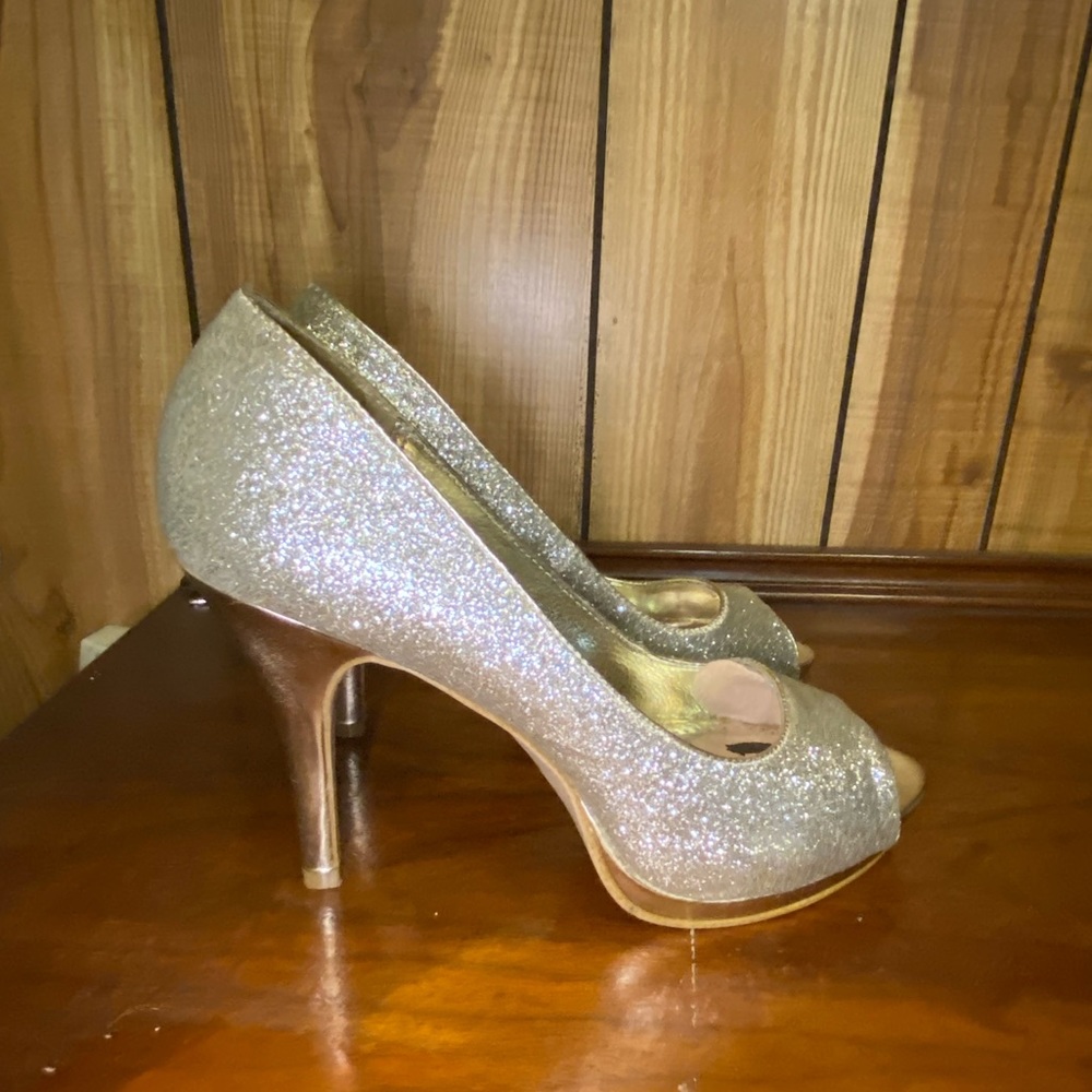 Rampage Gold Sparkle Platform Heels Gem